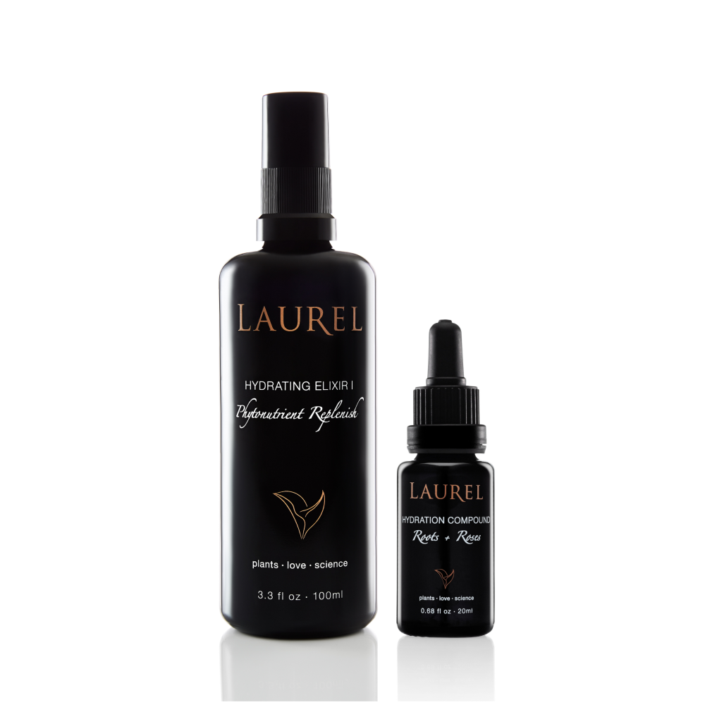 Ultimate Hydration Duo on-white bottles of Hydrating Elixir and Hydration Compound.